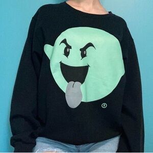 Artisticreation Black Crewneck Sweatshirt with Green Ghost Graphic